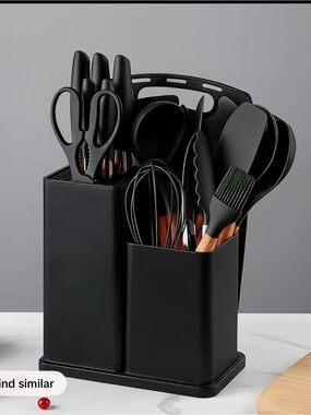 Matte Black Kitchen Utensil Set with Dual Organizer - 19-Piece